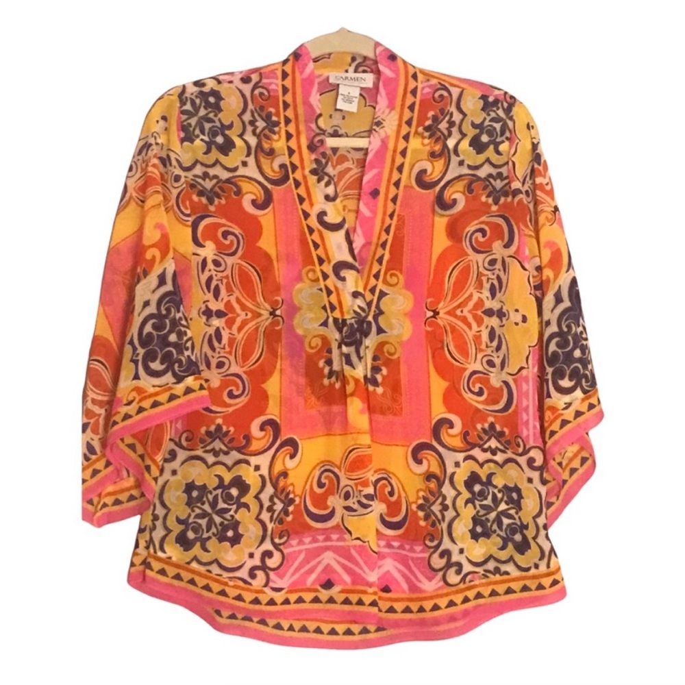 CARMEN MARC VALVO v-neck multicolor polyester blouse. Size small